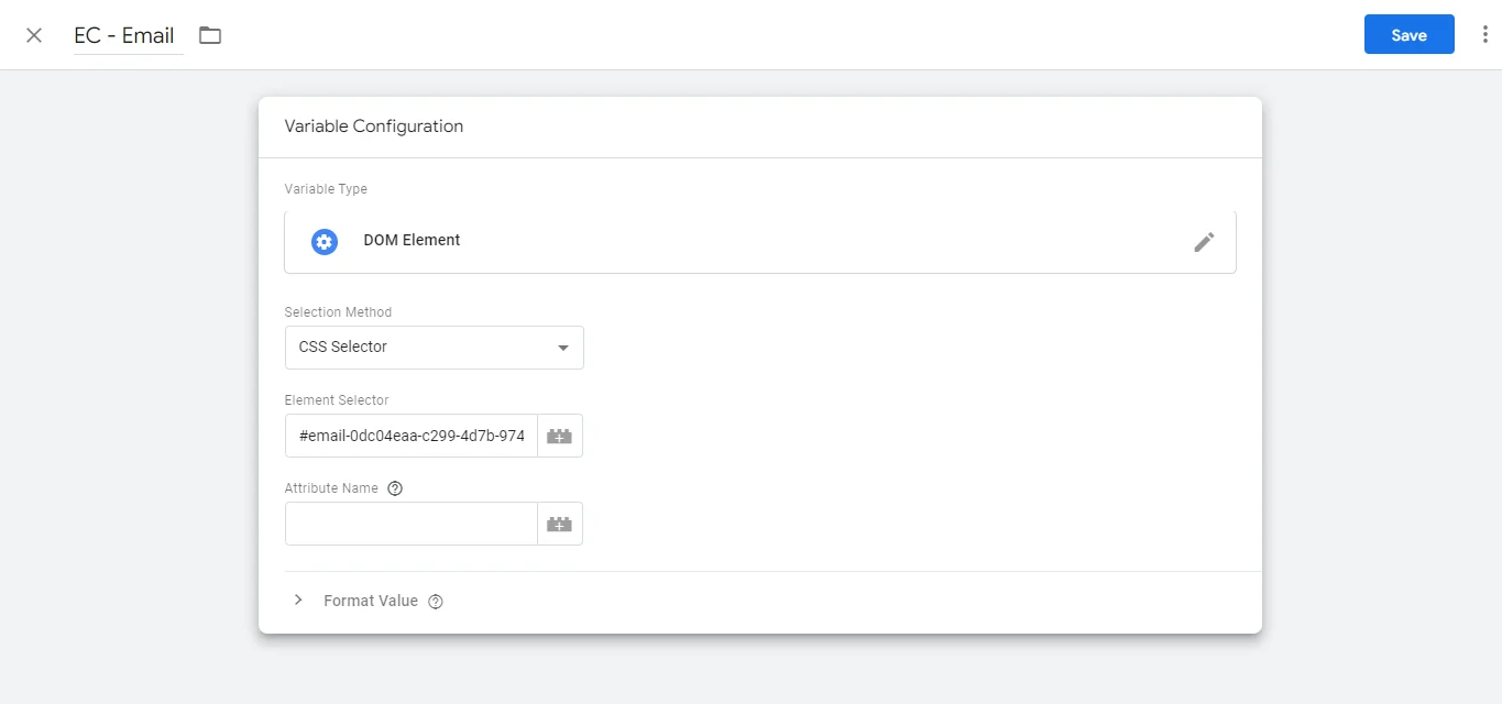 enhanced conversions email variable, dom element css selector