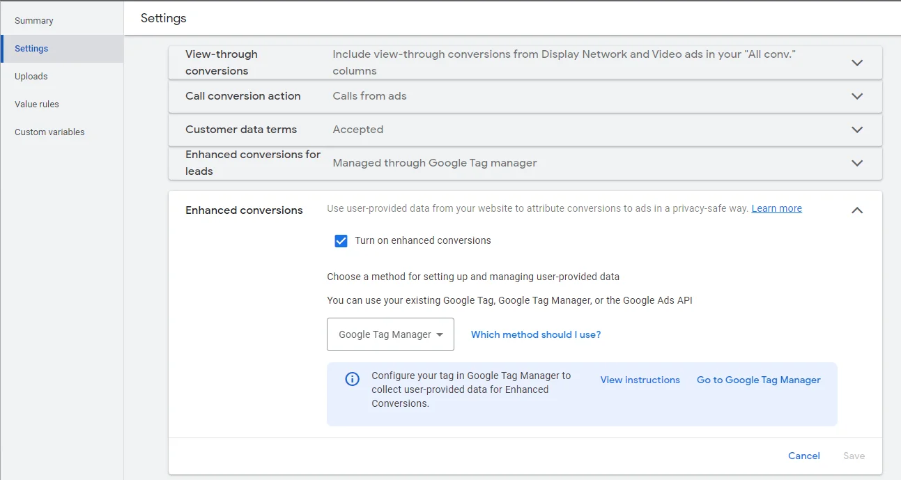 google ads account enhanced conversions