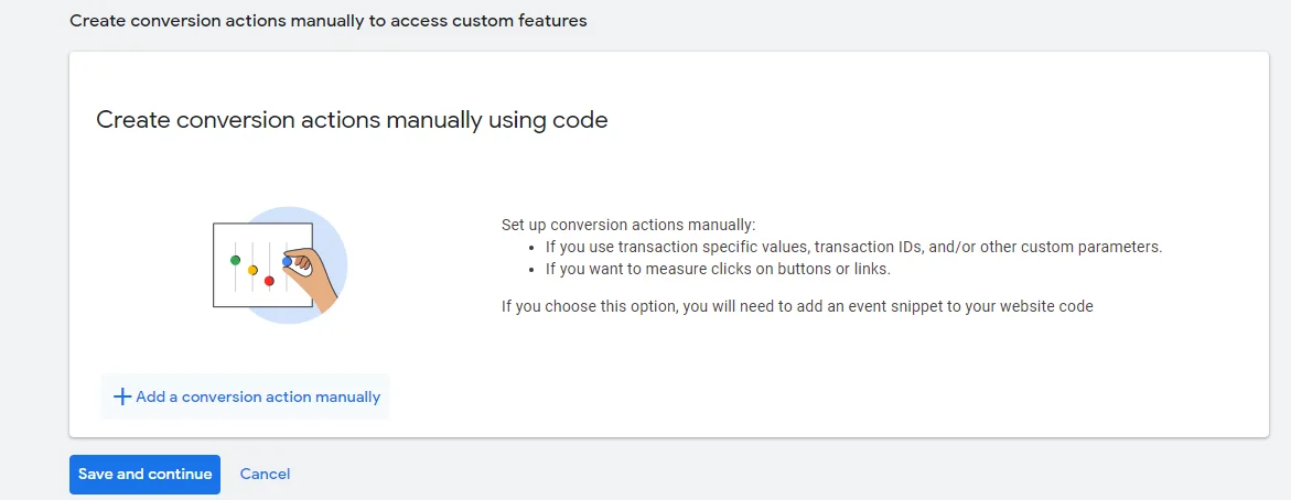 google ads add conversion action manually