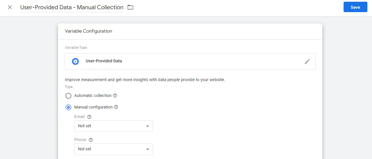 user provided data manual config